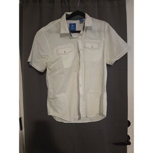 Michael Brandon Cream Button Up, Men's Large Shirt, Short Sleeve
